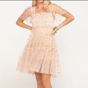 FREE PEOPLE Starbright Smocked Tulle Tunic Dress Size Small